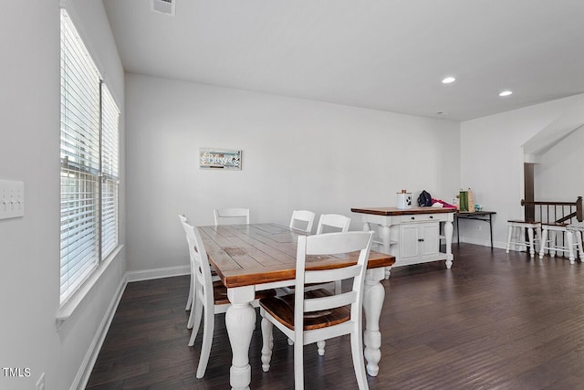 1001 Drayman Pl, Apex, NC 27502 - dining space featuring dark wood-style floors, recessed lighting, and baseboards