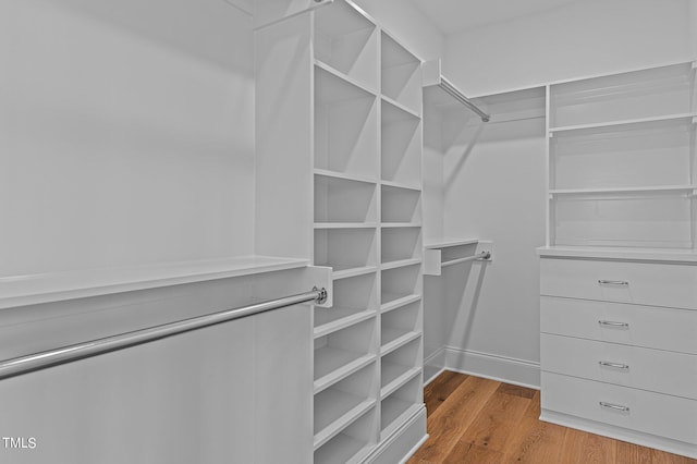 walk in closet featuring light hardwood / wood-style flooring