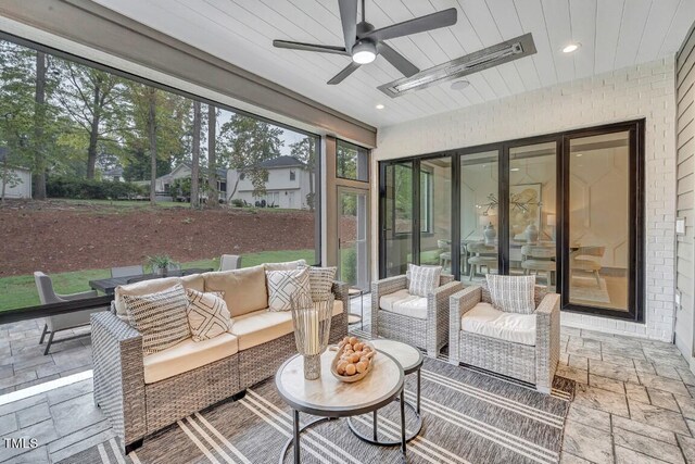 1312 Hunting Ridge Rd, Raleigh, NC 27615 - sunroom with outdoor lounge area, ceiling fan, and plenty of natural light