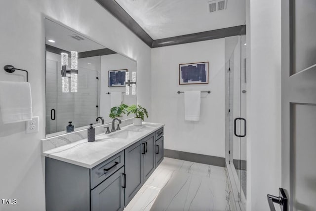 1312 Hunting Ridge Rd, Raleigh, NC 27615 - full bathroom featuring marble finish flooring, vanity, baseboards, and a shower stall