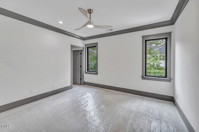 1312 Hunting Ridge Rd, Raleigh, NC 27615 - empty room with plenty of natural light, baseboards, ceiling fan, and ornamental molding
