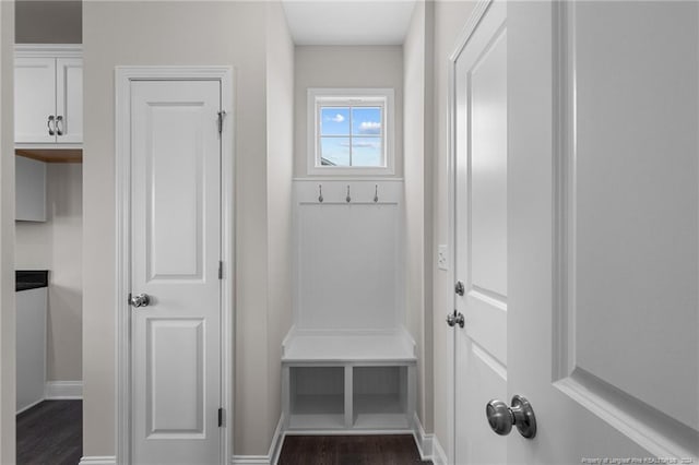 mudroom with dark hardwood / wood-style floors