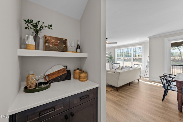 148 Hook Dr Lot 7, Fuquay Varina, NC 27526 - bar featuring light wood-style floors, a ceiling fan, and baseboards