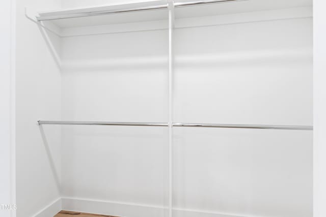 walk in closet with wood-type flooring