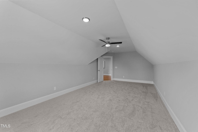262 Hook Dr Lot 12, Fuquay Varina, NC 27526 - additional living space with carpet, vaulted ceiling, ceiling fan, baseboards, and recessed lighting