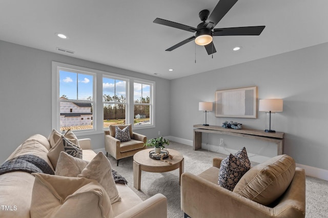 262 Hook Dr Lot 12, Fuquay Varina, NC 27526 - living area with carpet floors, baseboards, a ceiling fan, and recessed lighting