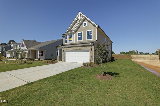 craftsman house with a garage and a front yard