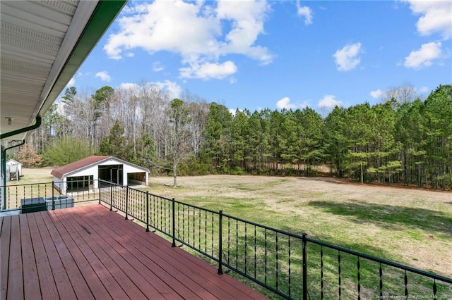 5027 Lake Willett Rd, Sanford, NC 27332 - wooden deck with a yard, an outbuilding, and driveway