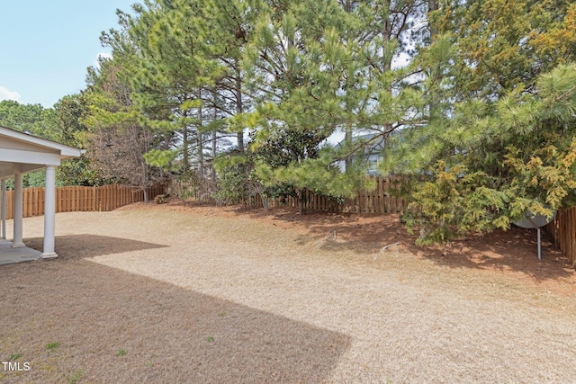 view of yard featuring a patio area and a fenced backyard