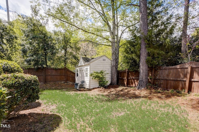 view of yard with a storage shed