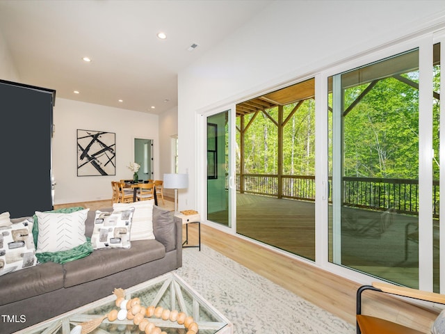 122 W Beech Slope Ct, Chapel Hill, NC 27517 - living area with recessed lighting, wood finished floors, and visible vents