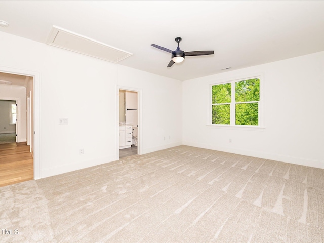 122 W Beech Slope Ct, Chapel Hill, NC 27517 - interior space featuring connected bathroom, carpet floors, attic access, baseboards, and visible vents