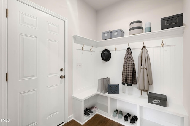 mudroom with dark hardwood / wood-style floors