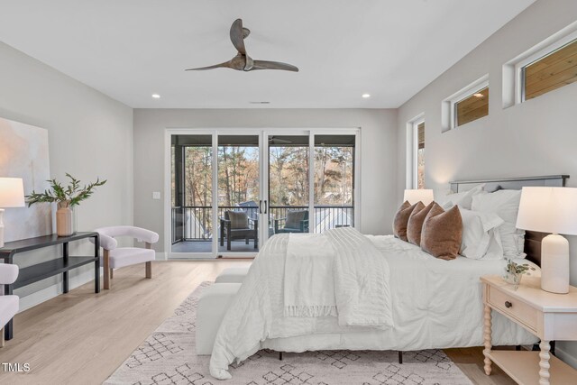 1435 Duplin Rd, Raleigh, NC 27607 - bedroom with access to exterior, wood finished floors, recessed lighting, and a ceiling fan