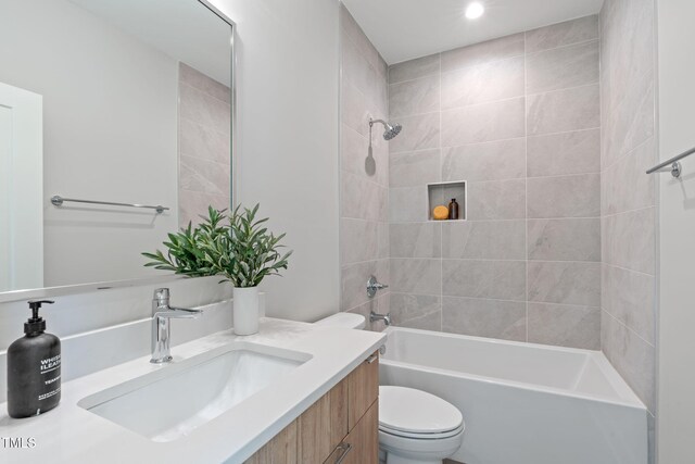 1435 Duplin Rd, Raleigh, NC 27607 - bathroom with toilet, vanity, shower / bath combination, and recessed lighting