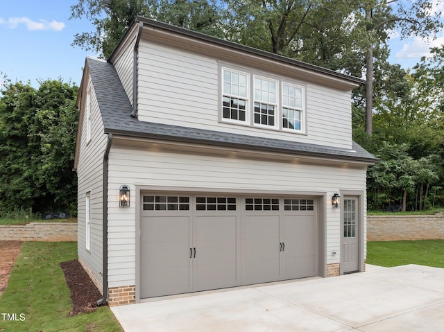 garage with wood walls