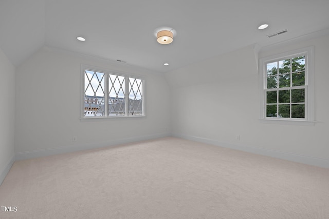 additional living space with lofted ceiling and carpet flooring