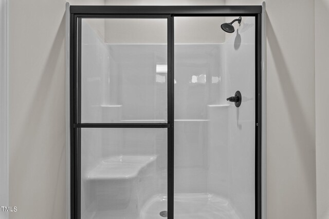 bathroom featuring a shower with shower door