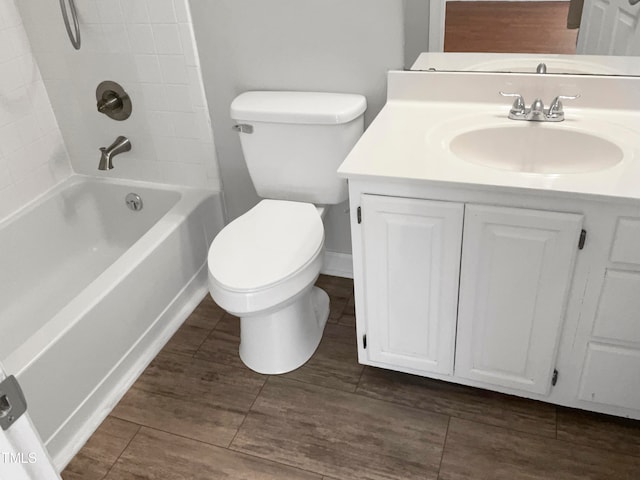 full bathroom with toilet, bathtub / shower combination, vanity, and tile flooring