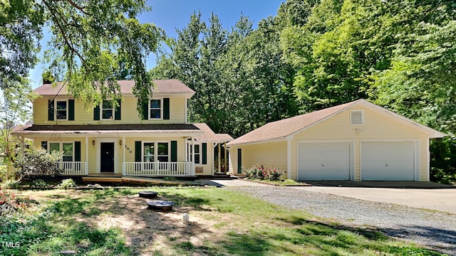 view of front of house with a garage and a porch