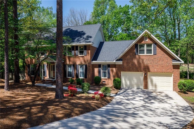 colonial inspired home with a garage