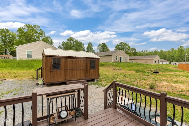 wooden terrace featuring a storage unit