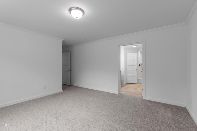 unfurnished room with ornamental molding and carpet