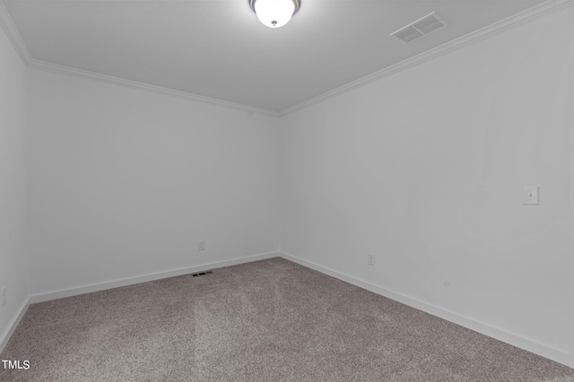 empty room featuring ornamental molding and carpet flooring