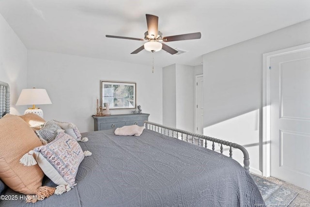 bedroom featuring carpet flooring and ceiling fan