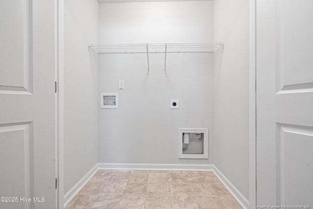 washroom featuring washer hookup, laundry area, baseboards, and electric dryer hookup