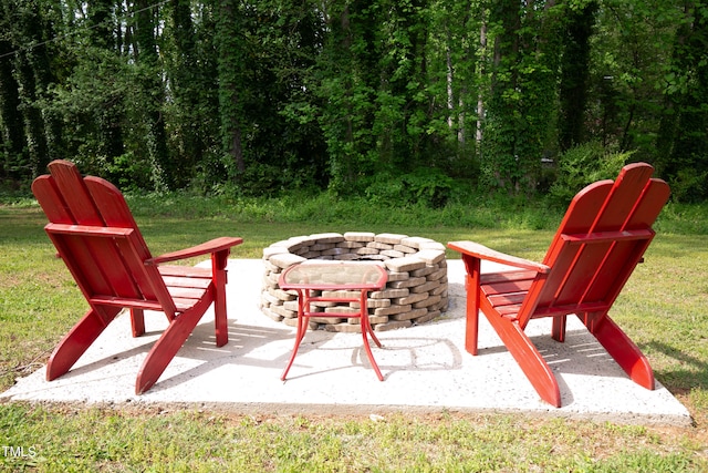 view of terrace featuring a fire pit