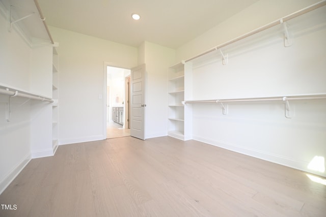 spacious closet with light hardwood / wood-style flooring