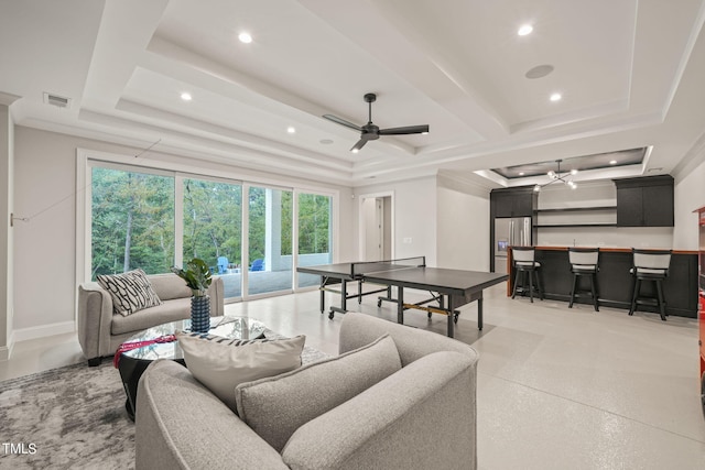 living room with ceiling fan