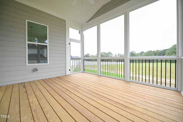 wooden deck featuring ceiling fan