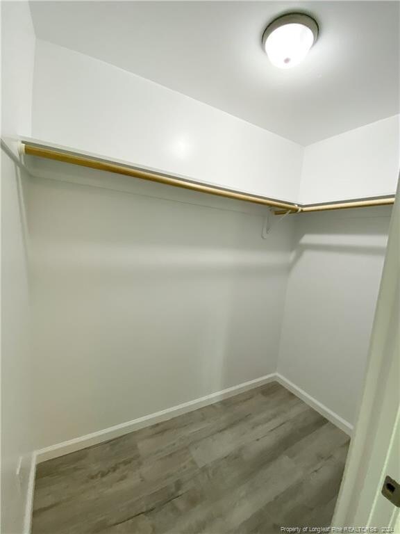 walk in closet with hardwood / wood-style floors