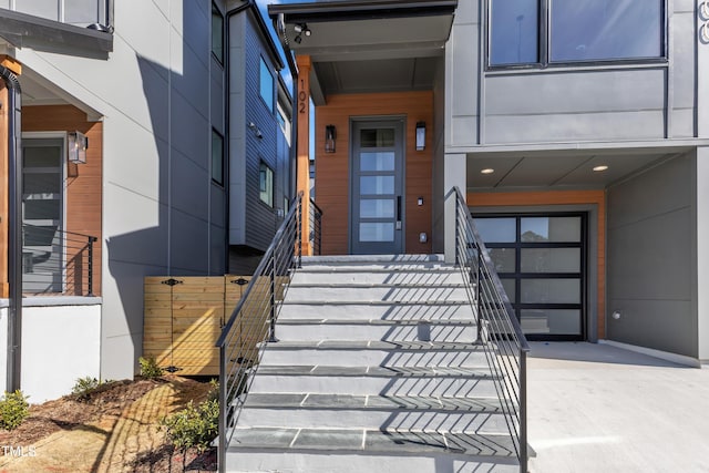 property entrance featuring a garage