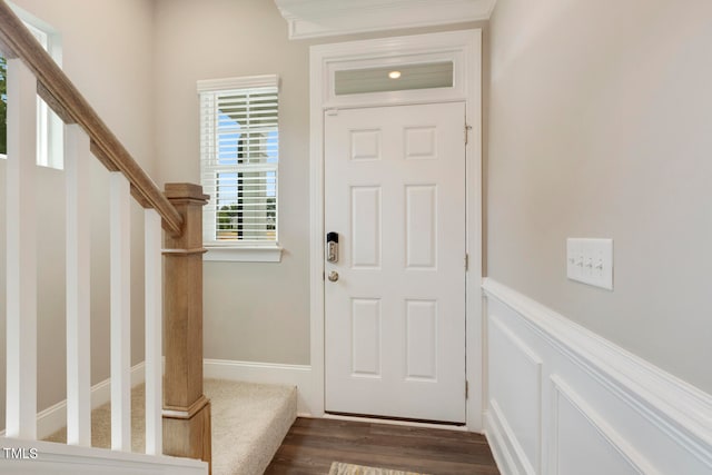 foyer entrance with dark wood-type flooring