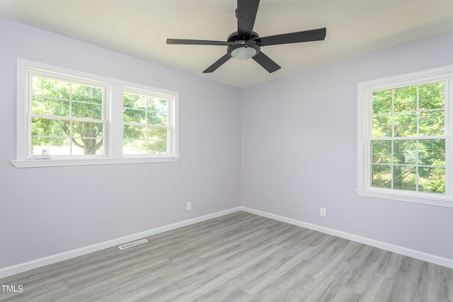 spare room featuring a healthy amount of sunlight and light hardwood / wood-style floors