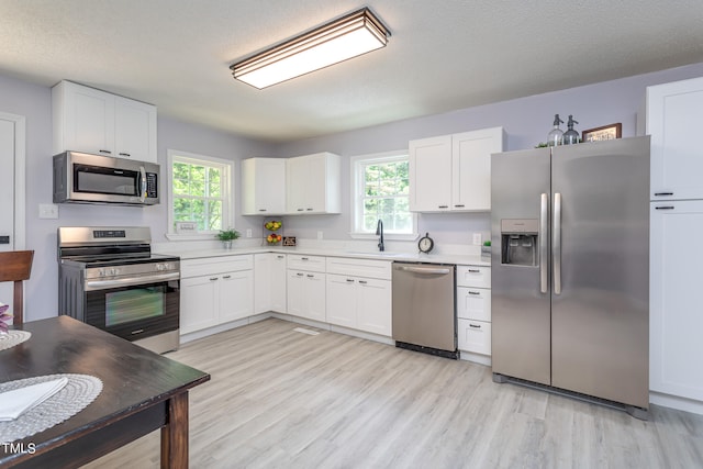 kitchen featuring appliances with stainless steel finishes, a wealth of natural light, and light wood-type flooring