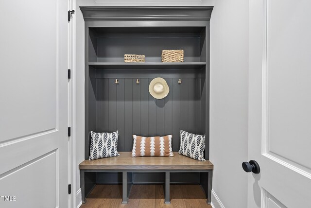 mudroom with wood-type flooring