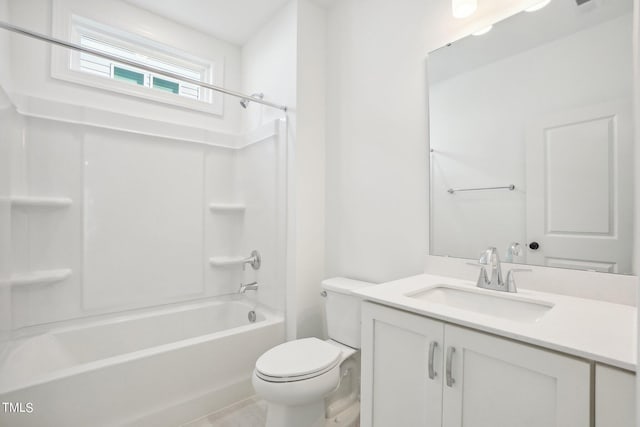 full bathroom featuring tile patterned flooring, toilet, vanity, and shower / tub combination