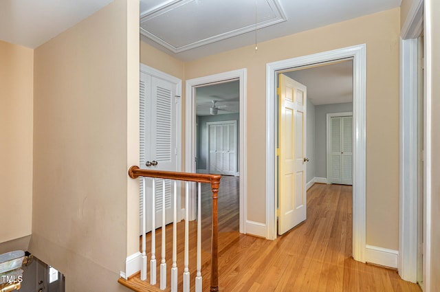 corridor with light hardwood / wood-style flooring