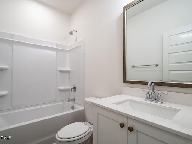 full bathroom featuring toilet, vanity, and shower / tub combination