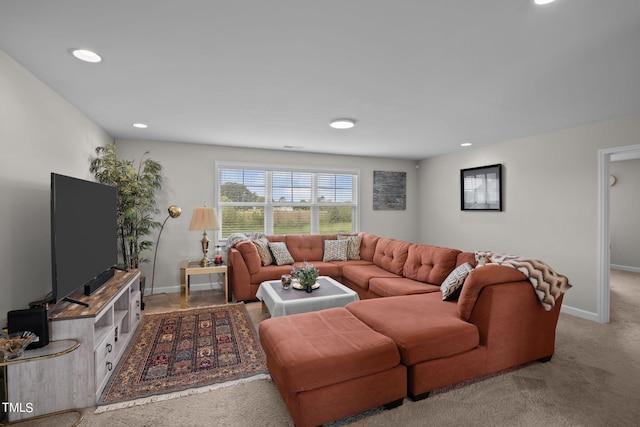 living room featuring carpet