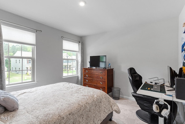 bedroom with carpet and multiple windows