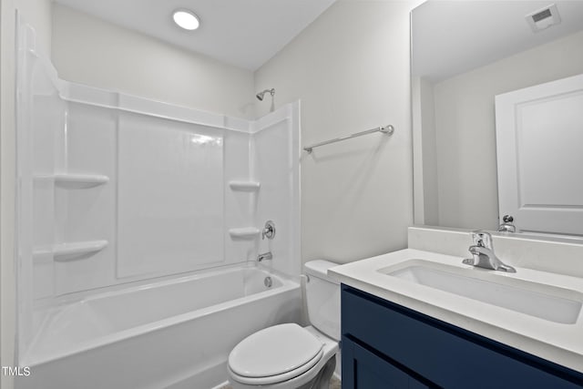 full bathroom featuring vanity, toilet, and shower / bath combination