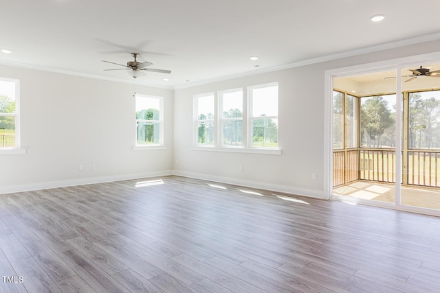 592 Barbour Farm Ln, Four Oaks, NC 27524 - empty room with a ceiling fan, crown molding, wood finished floors, and recessed lighting