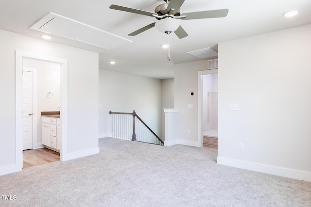 592 Barbour Farm Ln, Four Oaks, NC 27524 - unfurnished room featuring attic access, light carpet, a ceiling fan, and recessed lighting