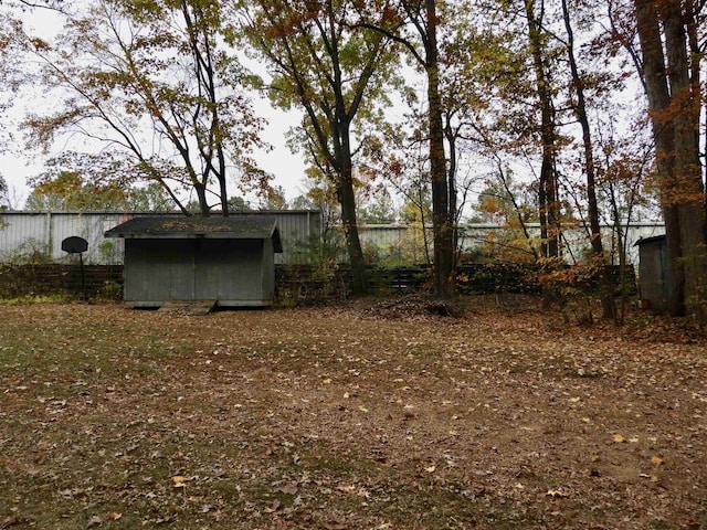 view of yard featuring a storage shed