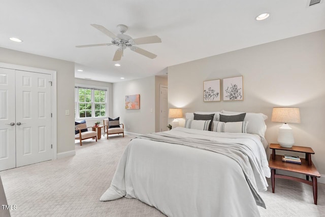 7811 Still Crossing Rd, Chapel Hill, NC 27516 - bedroom featuring carpet, recessed lighting, ceiling fan, baseboards, and a closet